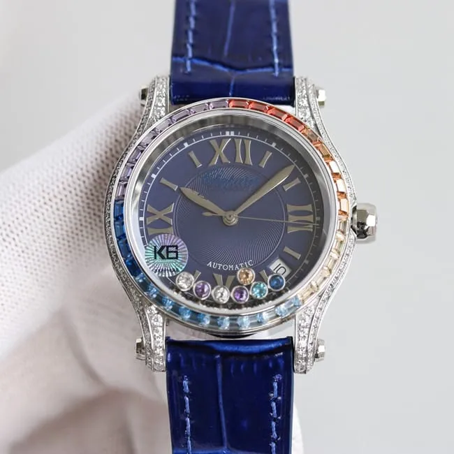 top-tier replicaChopardhigh-quality watch women's blue dial blue belt new chopard Happy Sport series mechanical leather strapclasp picture
