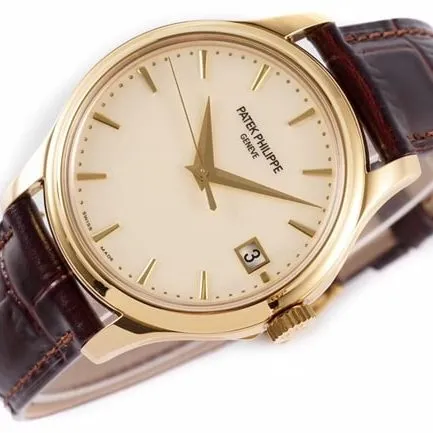 ZF Factorytop-tier watch Patek Philippe there white dial brown belt classic series leather strap mechanical watch side view