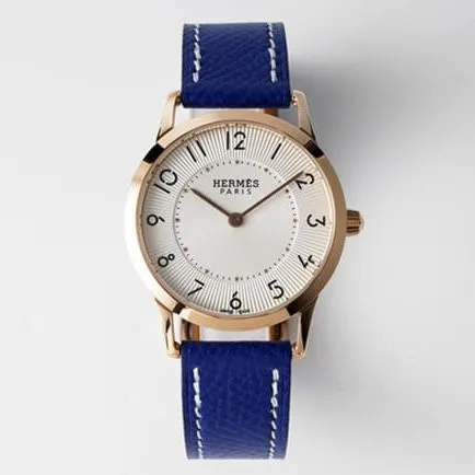 top-tier Hermès women's white dial blue belt quartzleather strap watch detail shots