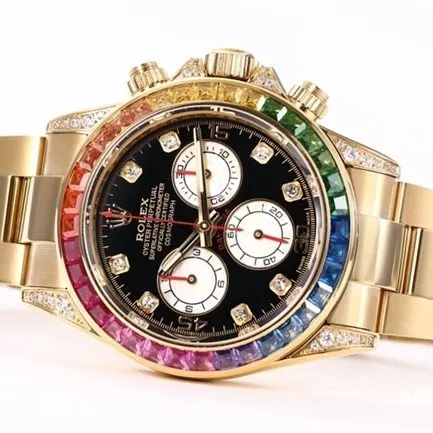 top-tier replicaRolex men's black dial gold band Daytona rainbow model full automatic movement watch front view