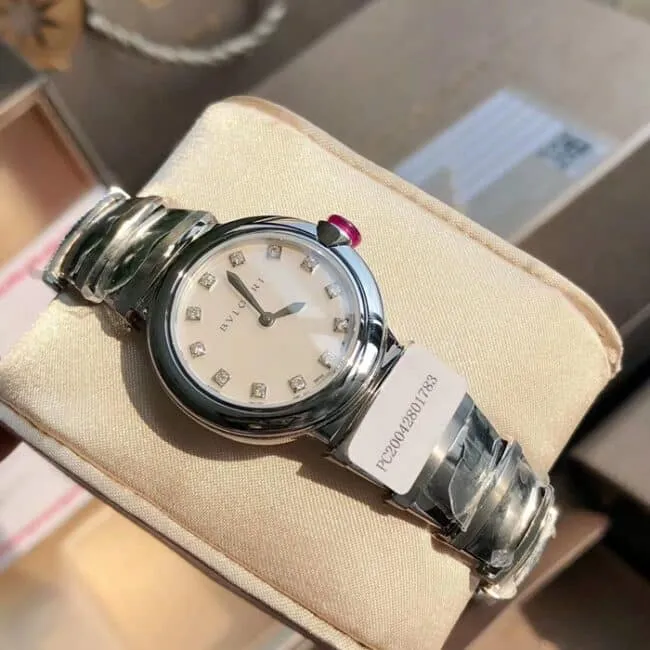 top-tier watch Bvlgari women's white dial steel bracelet LVCEA series watch front view