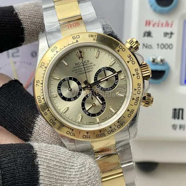 QF factory collectible watch Rolex Daytona gold plate 4131 mechanical room gold braceletside live photo