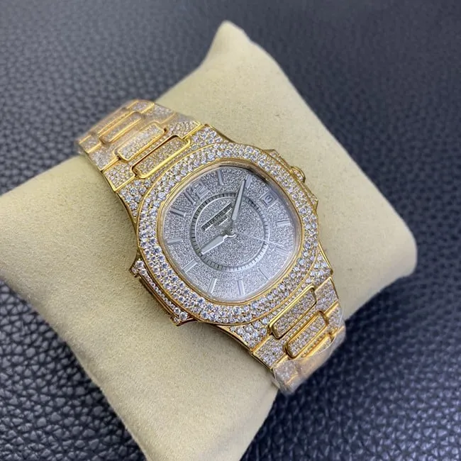 Patek Philippetop-tier watch women's gray plate gold band Nautilus series automatic movement side view