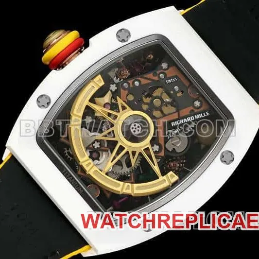 Richard Mille men's top-tier 1:1super smiley tourbillon white shell yellow leather strap model RM 88caseback live photo