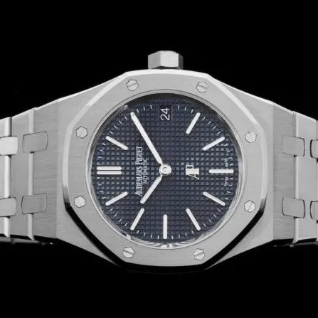top-tier watch Audemars PiguetRoyal Oak two-hand mechanical movement15202 white steel blue bottom men's watch side view