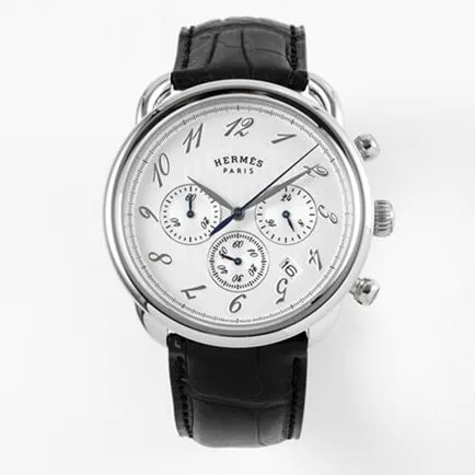 top-tier Hermès men's white dial black belt retro sentiment quartzleather strap watch detail shots
