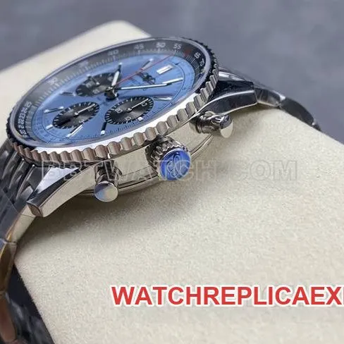 collectible watch BreitlingBLS factory aviation chronograph blue dialsteel bracelet caseback live photo