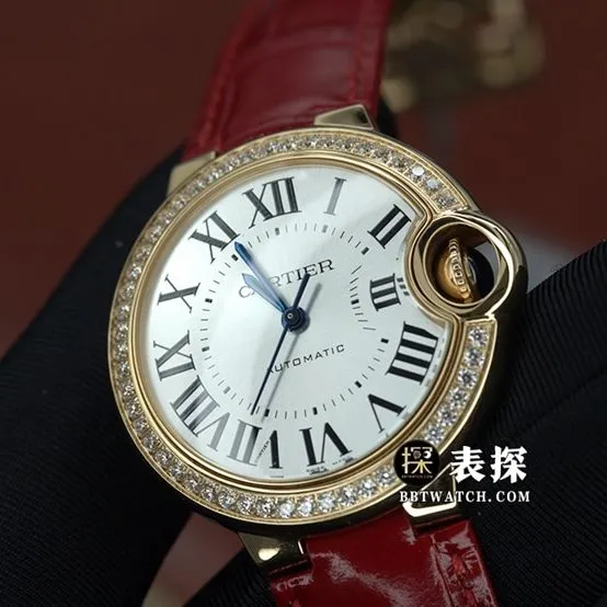 K3 blue balloon Cartier1:1replica watch silver gray plate rose gold diamond leather strap model WJBB0033caseback live photo