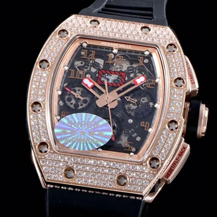 top-tier watch Richard Mille men's black dial automatic chronograph watch detail shots
