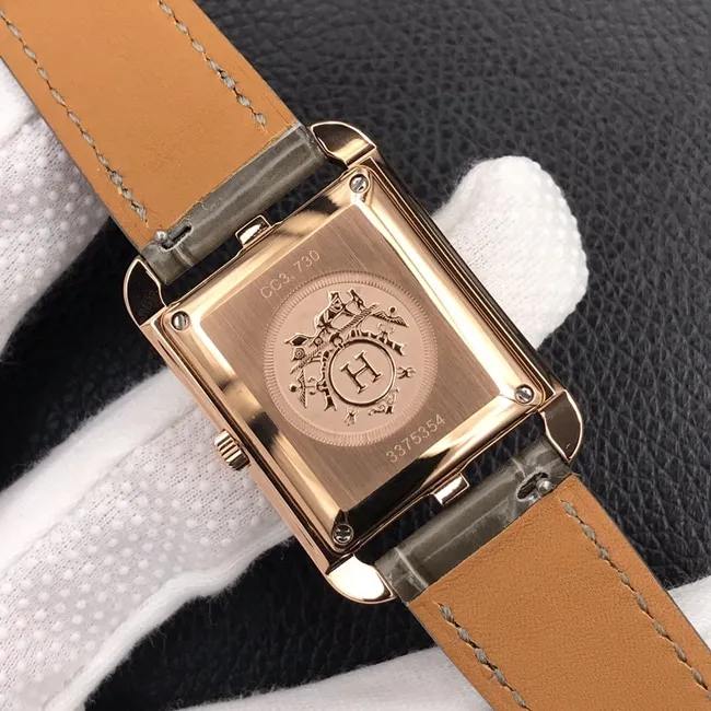 YF factory top collectible watches Hermes women's white disk brown belt square steel belt quartz watch strap figure