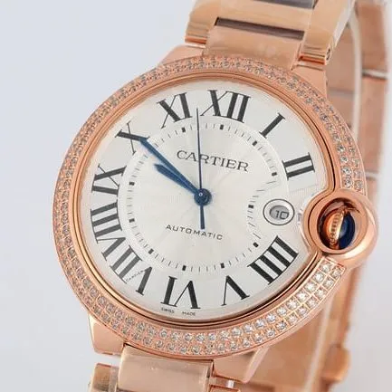 V6 Factory Cartier top watch men's white dial gold strap Ballon Bleu series automatic mechanical watch front view