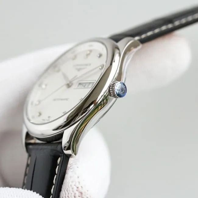 KL factory top-tier watch Longines famous craftsman double date displayl2.775white dial diamond watch front view