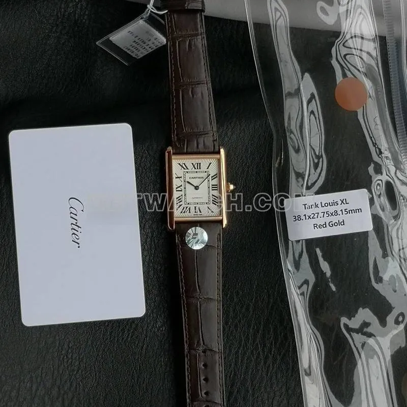 Cartier1:1replica watch F1 factory tank white dialrose gold case 2899MCmovementleather strap model front live photo