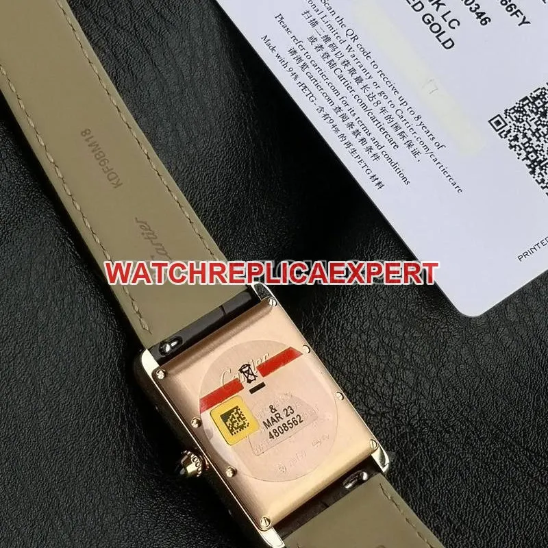 Cartier1:1replica watch F1 factory tank white dialrose gold case 2899MCmovementleather strap model caseback live photo