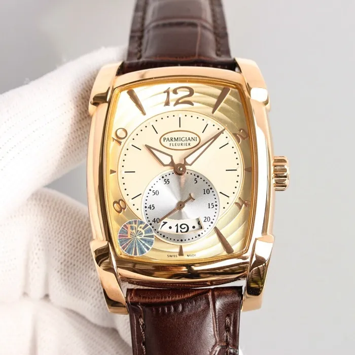 Top-tier watch Parmigiani Fleurier men's gold plate KALPA series fully automatic movementleather strap watch front view