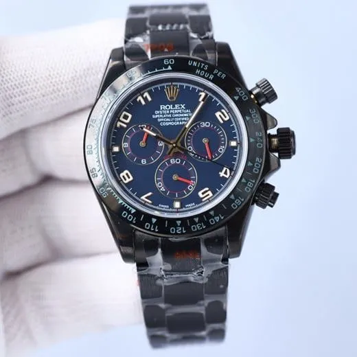 top-tier replicaRolex men's watch men's blue dial black belt multifunctional mechanical clasp picture