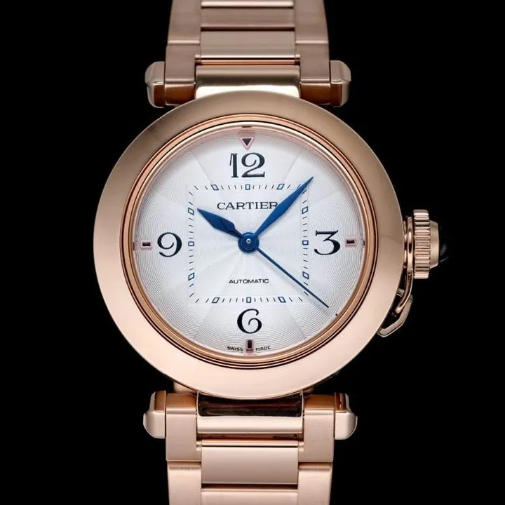 Cartiertop-tiersuper watch Pasha series ladies full automatic movement white face rose gold watch clasp picture