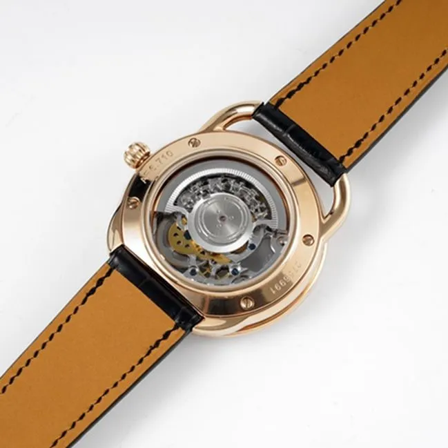 top-tier watch Hermès men's gray plate black belt automatic movementleather strap watch detail shots