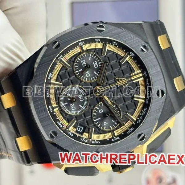 Audemars Piguettop-tier watch LS factory Royal Oak offshore type 43MMblack dial yellow chronograph mechanical rubber model 26420front live photo
