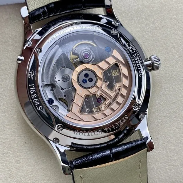 J factory master Jaeger-LeCoultre1:1replica watch silver dial perpetual calendar leather strap model 130842Jbraceletlive photos
