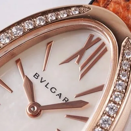 BV factory top-tier watch Bvlgari women's white dial orange strap quartz movementleather strap watch side view