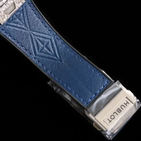 top-tier watch Hublot series tattoo OEM1:1 open mold white steel blue dial full diamond men's mechanical watch detail shots