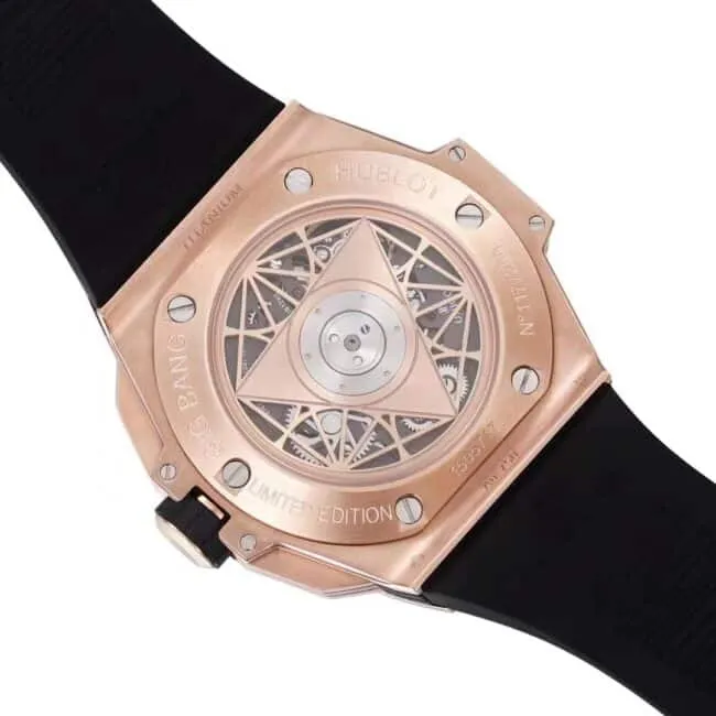 Top blue dial Hublot watch new II tattoo second generation wristwatch front view