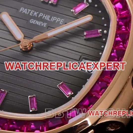 E7 factory Patek Philippe sporty and elegant top-tier black gradient disc pink diamond bezelNautilus5711front live photo