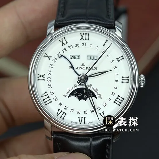 OM classic Blancpain1:1replica watch silver white dialmoon phaseleather strap model 6654-1127-55Bside live photo