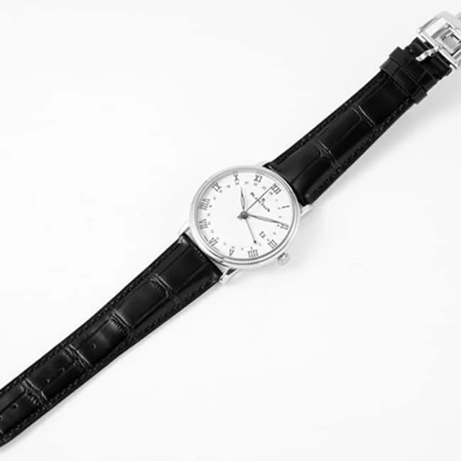 top-tier watch Blancpain men's white dial black belt classic series watch side view