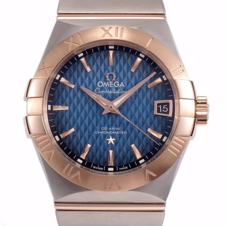 Omega1:1 vs constellation temperament blue dial8500 mechanical watch front view