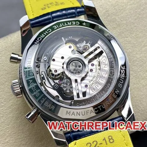 collectible watch BLS factory Breitling aviation chronograph diamond blue dialleather strap model side live photo