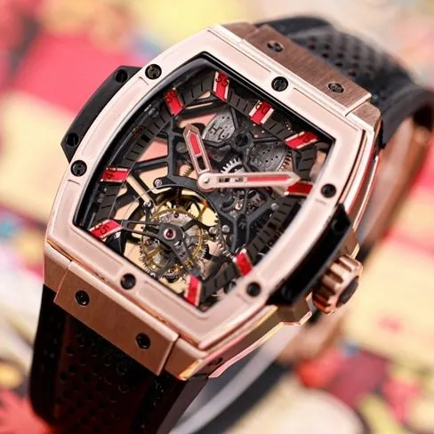 Hublot (Hengbao) watches men's black disk black belt mechanical MASTERPIECE series manual winding tourbillon watch detail picture