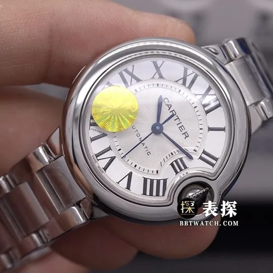 AF Factory blue balloon Cartier1:1replica watch silver white dial blue needle steel bracelet model W6920071caseback live photo