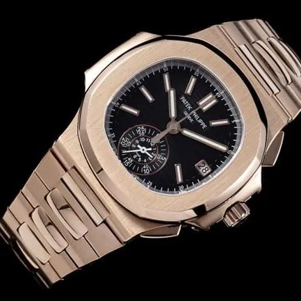 Patek Philippetop-tier watch multi-function chronograph men's black dialsteel braceletNautilus series watch side view