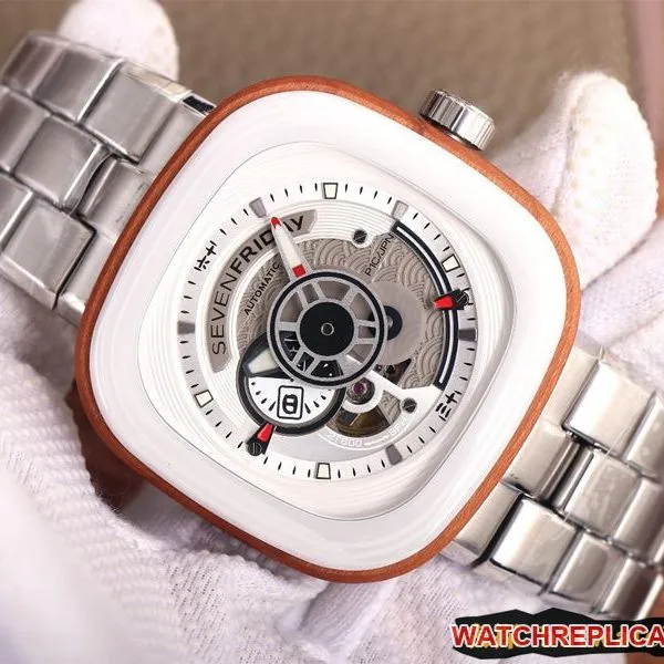 seven day display five watch SEVENFRIDAY/automatic movementmen's watch Swiss steel bracelet large dial white front view