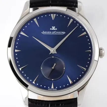 ZF Factory Jaeger-LeCoultre Top Men's Watch Blue Dial Blue Strap Quartz Master Series Ultra-thin Small Seconds Leather Belt Watch Front View