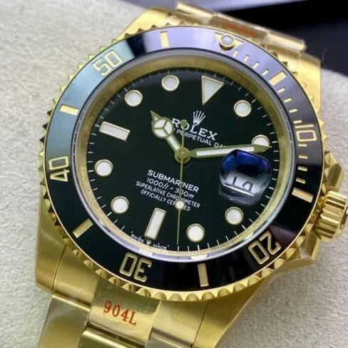 VS Factorytop-tier replicaRolex all gold Black Submariner men's mechanical watch 41mm new shell type genuine mold opening front view