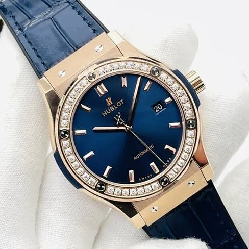 top-tier watch Hublot watch automatic movement men's blue dial blue belt Big Bang Sang Bleu series leather strap watch clasp picture