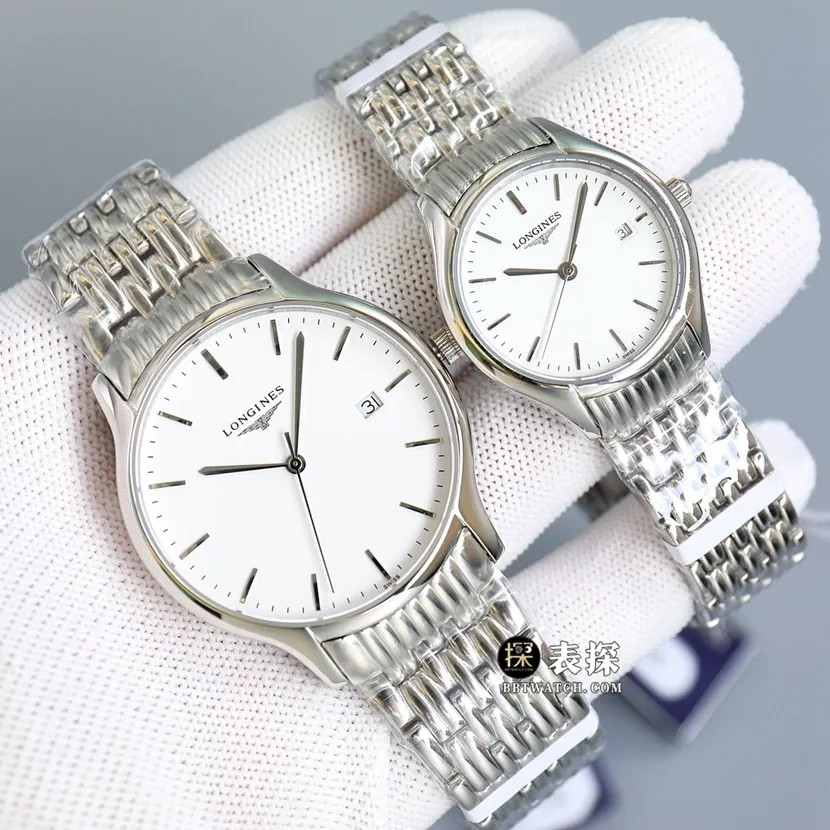 GS factory Longines classic top-tier watch couple white dialsteel bracelet picture and price caseback live photo