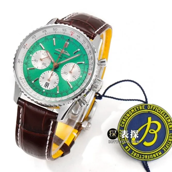 BLS aviation chronographBreitling1:1replica watch green dialleather strap model AB01388A1L1P1side live photo