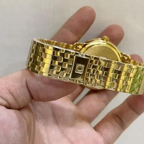 top-tier watch Omega men's gold plate gold steel bracelet Diefei series 41mm natural real diamond mechanical watch side view
