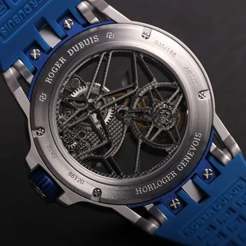 JB factory top-tier watch Roger Dubuis automatic movementtourbillon men's black dial blue rubber strap king series watch front view