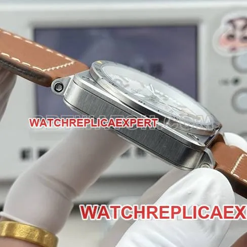 1:1replica watch Bell & Ross white dial 42mm dual time zone leather strap model side live photo
