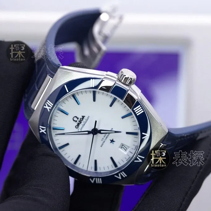 VS fifth generation constellation Omega1:1replica watch hoop white diallumechronograph blue leather braceletmovement chart