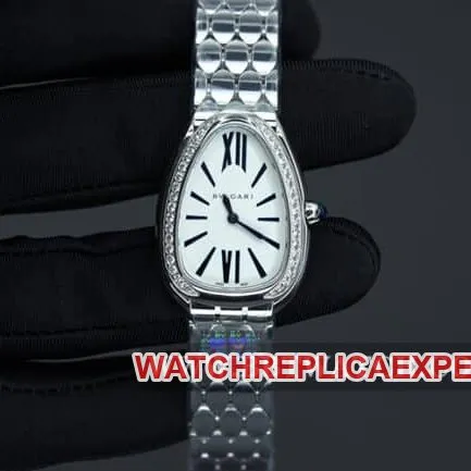 Bvlgaritop-tier watch ladies white dialsteel braceletSerpentiSeduttori gilt snake shadow quartz side view