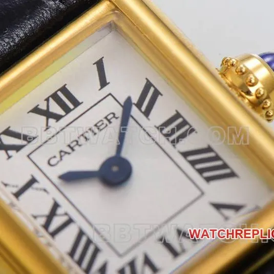 Cartier watch F1 factory tank white dialyellow gold case leather strap model front live photo