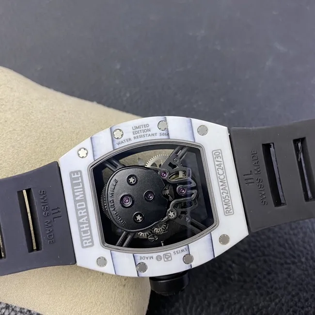 JB factory top-tier watch Richard Mille skull real tourbillon automatic movement men's black dialrubber strap watch clasp picture