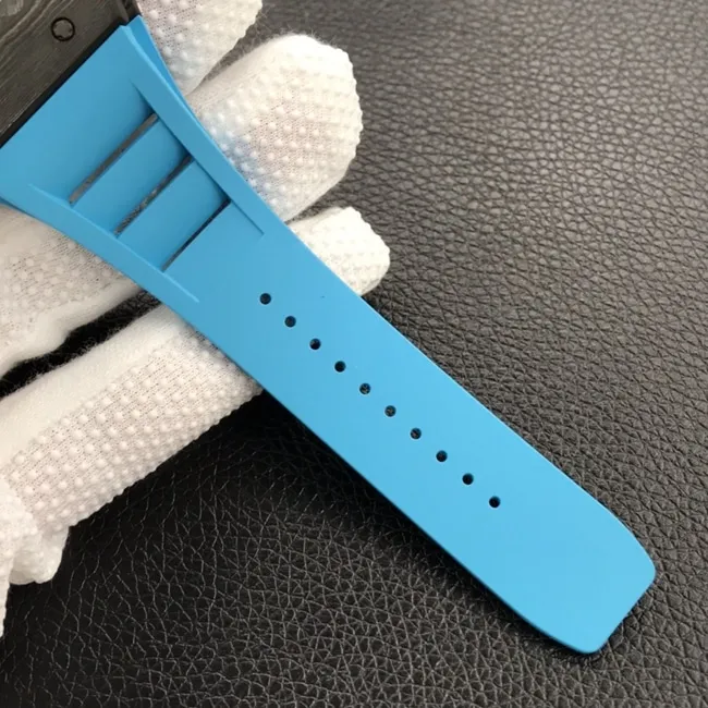 ZF Factorytop-tier watch Richard Mille global limited edition men's black dial blue rubber strap mechanical watch front view