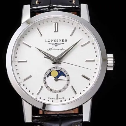 top-tier watch Longines classic retro series white steel white bottom 1832 model mechanical men's watch detail shots